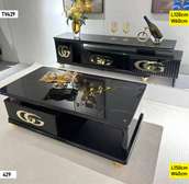 ENSEMBLE MEUBLE TV ET TABLE BASSE NOIR BRILLANT