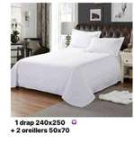 Drap coton blanc et 2 taies