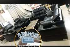 Salon en cuir noir modulable 7 places confort