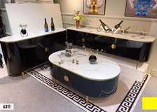 ENSEMBLE TABLE TV+TABLE BASSE+CONSOLE - MARBRE NOIR & BLANC