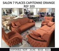 SALON CAPITONNE 7PLACES DAIM OU TISSU ORANGE 103