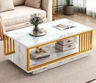 Table basse marbre et métal doré double plateau