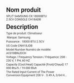 SPLIT SAMSUNG CONSOLE 2.5CV 18000BTU