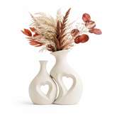Ensemble 2 vases céramique blanc cassé motif cœur