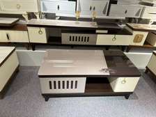 Table tv +table basse moderne bois et verre beige marron