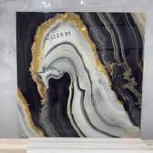 Tableau abstrait noir blanc or 60x60 cm moderne