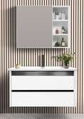 Meuble salle de bain miroir robinet noir