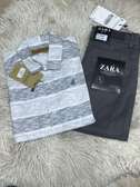 Zara ensemble enfant 7 ans pantalon kaki chemise rayée