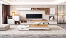 TABLE TELEVISEUR BLANC BEIGE TV206 + TABLE BASSE