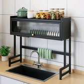 Étagère rangement cuisine métal noir avec porte coulissante