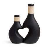 Ensemble 2 vases céramique blanc cassé motif cœur