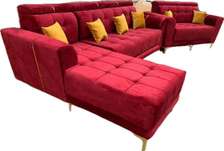 Salon Angle en Tissu et Cuir