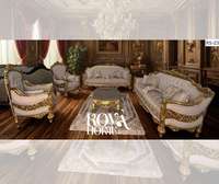 Salon classique royal gris clair et doré 5 places