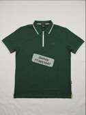 Boss polo homme vert foncé col zippé manches courtes