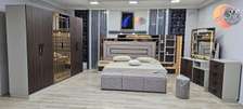CHAMBRE A COUCHER ARMOIRE 6BATTANTS 6PIECES MARRON GRIS ANKA