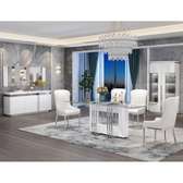Table design bois massif verre noir + 4 chaises cuir
