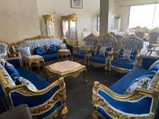 Salon Louis XIV bleu et doré bois massif velours