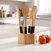 Set d'Ustensiles de Cuisine - 7 Pièces - Bois & Silicone
