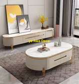 Ensemble meuble TV et table basse blanc doré moderne