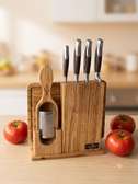 Set couteaux acier inox bloc bois naturel 5 pièces