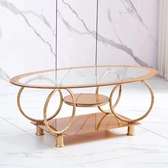 Table basse ovale verre trempé métal doré 2 niveaux