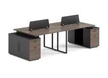 Bureau double bois foncé avec rangements et séparateurs