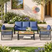 SALON DE JARDIN 7PLACES EN METAL BLEU QYZMOT017BUC