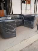 Ensemble canapé d'angle cuir noir avec 2 fauteuils 4places