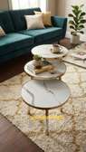 Ensemble 3 Tables basses ronde marbre blanc dorés