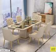 Table salle à manger  6 places beige doré 200cm