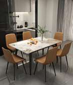 Table à Manger en marbre 6 chaises en cuir camel