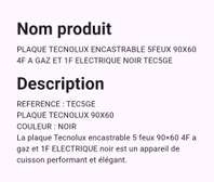 TecnoLux TEC5GE plaque cuisson mixte 5 foyers noir