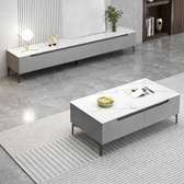 Table basse moderne blanche effet marbre avec tiroirs