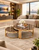 TABLE BASSE ENSEMBLE 2PIEGES 80X60CM MARRON MARBRE R04