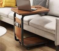 Table d'appoint mobile bois métal avec rangement