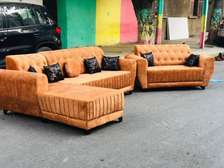 Salon Angle 7 Places velours camel