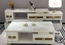 Ensemble Meuble TV et table basse effet marbre blanc