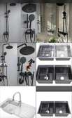 Ensemble douche pluie + évier inox double bac design