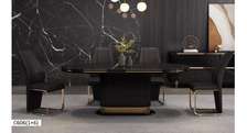 TABLE À MANGER NOIRE BRILLANTE AVEC ACCENTS DORÉS