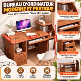 Bureau d’ordinateur en bois avec rangement