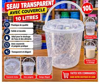 Makkity Plastik seau transparent 10L avec couvercle