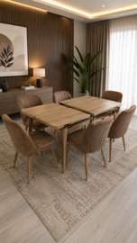 TABLE A MANGER 6CHAISES 80X170/80X130 MARRON