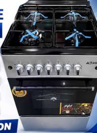 cuisinière gaz 4 feux noir inox avec four