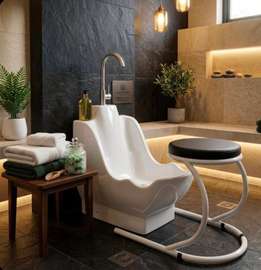 Fauteuil de bain ergonomique céramique blanche avec tabouret