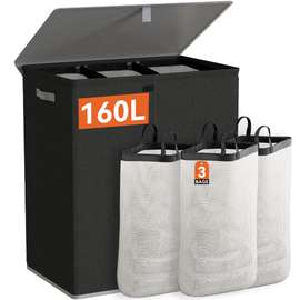 Panier a Linge avec Couvercle , 160L avec 3 sac linge