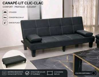 Canapé-lit clic-clac 3 places noir convertible
