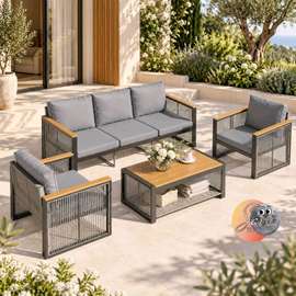 SALON DE JARDIN 7PLACES EN METAL GRIS QYZMOT018GRC