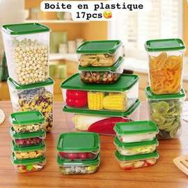 Lot 17 boîtes plastique hermétiques vertes cuisine