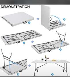 Table pliante portable avec poignée 180cm