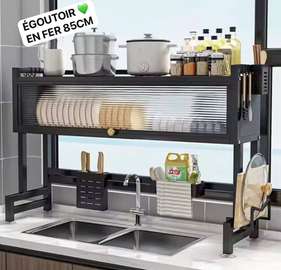 Égouttoir en fer 85 cm noir pour évier organisé